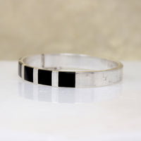 Onyx Inlay in Sterling Silver Hinged Bangle