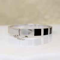Onyx Inlay in Sterling Silver Hinged Bangle