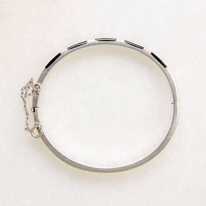Onyx Inlay in Sterling Silver Hinged Bangle