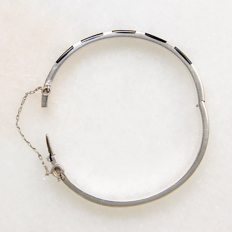 Onyx Inlay in Sterling Silver Hinged Bangle