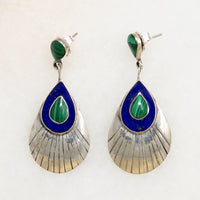 Peacock Feather Earrings with Lapis & Malachite Eyes