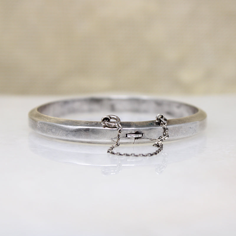 Simple Sterling Hinged Bangle with Beveled Edge