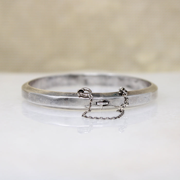 Simple Sterling Hinged Bangle with Beveled Edge