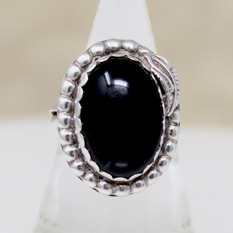 Onyx Cabochon in Handome Sterling Silver Ring