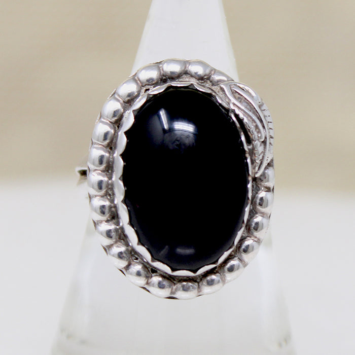 Onyx Cabochon in Handome Sterling Silver Ring