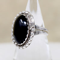 Onyx Cabochon in Handome Sterling Silver Ring