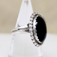 Onyx Cabochon in Handome Sterling Silver Ring