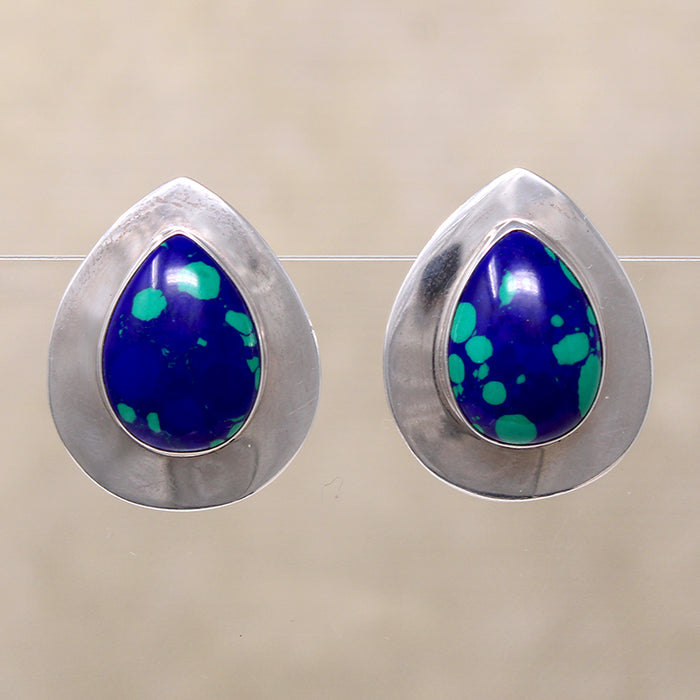 Malachite & Lapis in Sterling Silver Teardrop Earrings