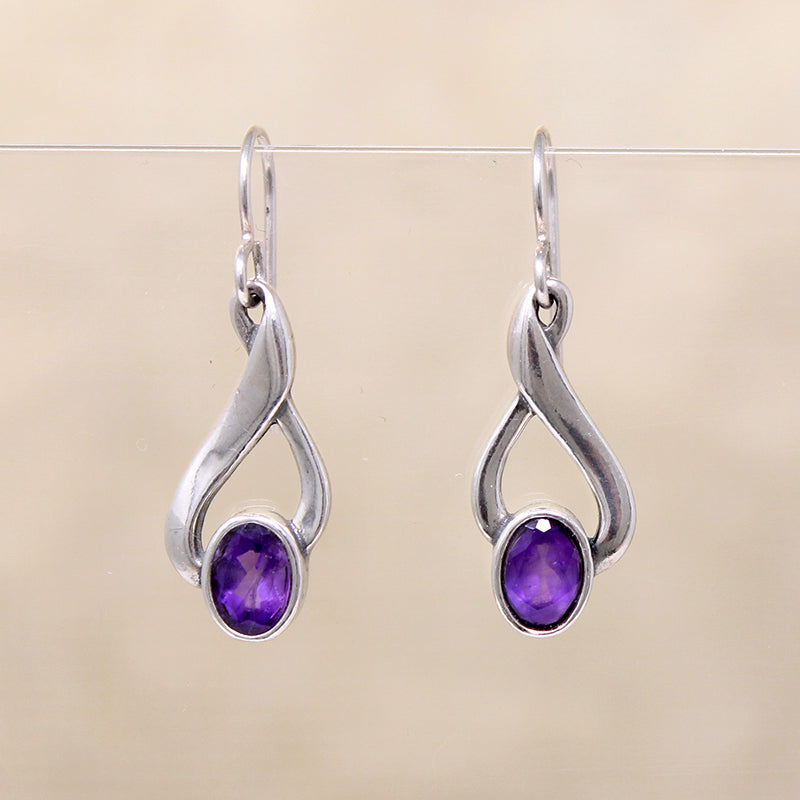 Faceted Amethysts on Sterling Silver Twist Earrings