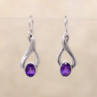 Faceted Amethysts on Sterling Silver Twist Earrings