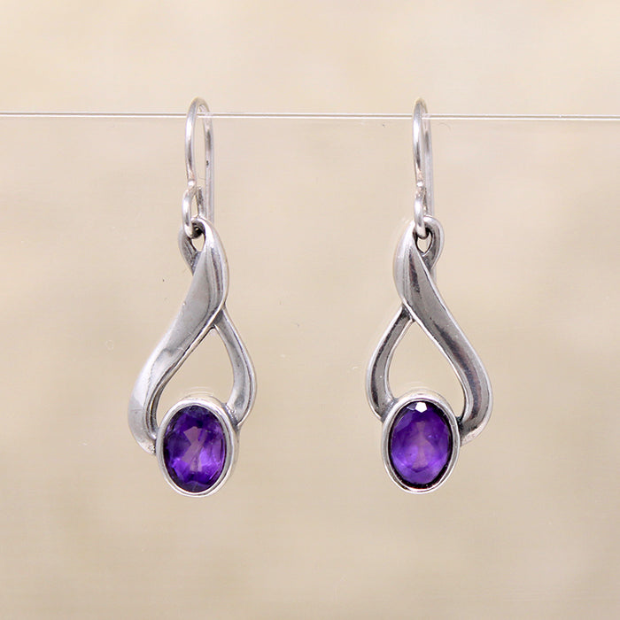 Faceted Amethysts on Sterling Silver Twist Earrings