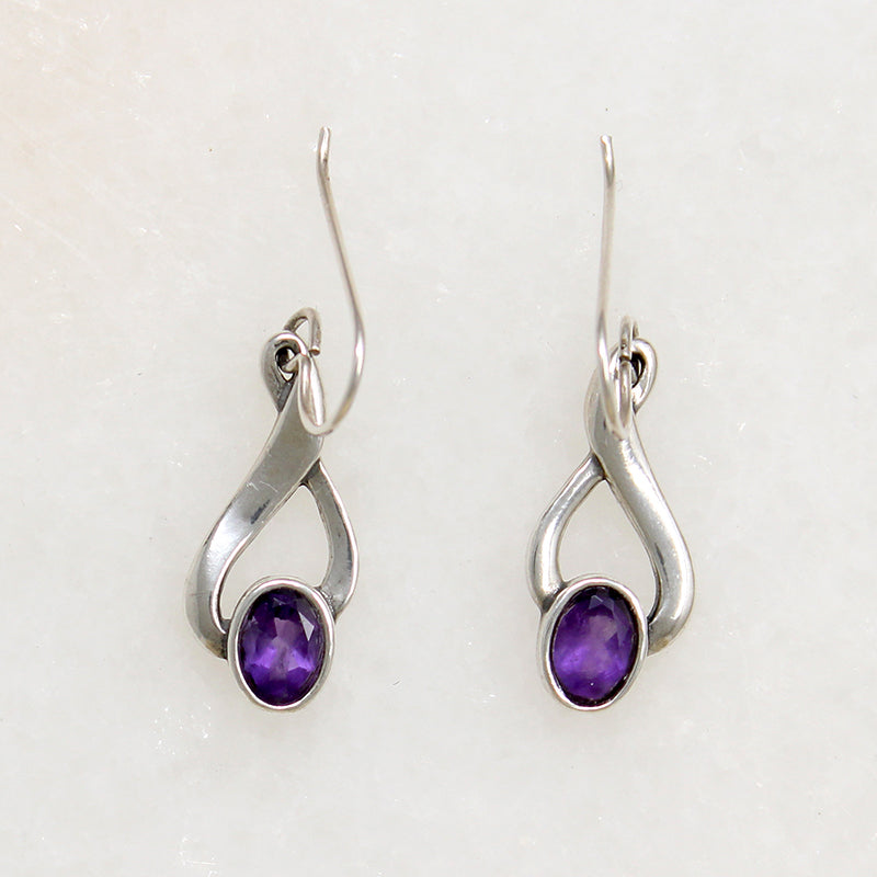 Faceted Amethysts on Sterling Silver Twist Earrings