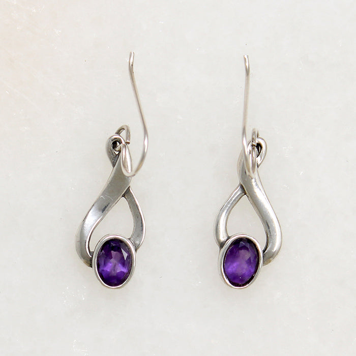 Faceted Amethysts on Sterling Silver Twist Earrings