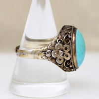 Chinese Turquoise in Silver Gilt Filigree Ring
