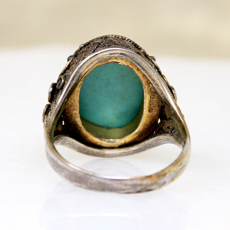 Chinese Turquoise in Silver Gilt Filigree Ring