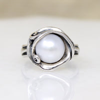 Cultured Pearl in Sterling Tendril Artisan Ring