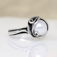 Cultured Pearl in Sterling Tendril Artisan Ring
