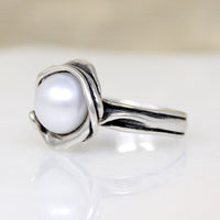 Cultured Pearl in Sterling Tendril Artisan Ring