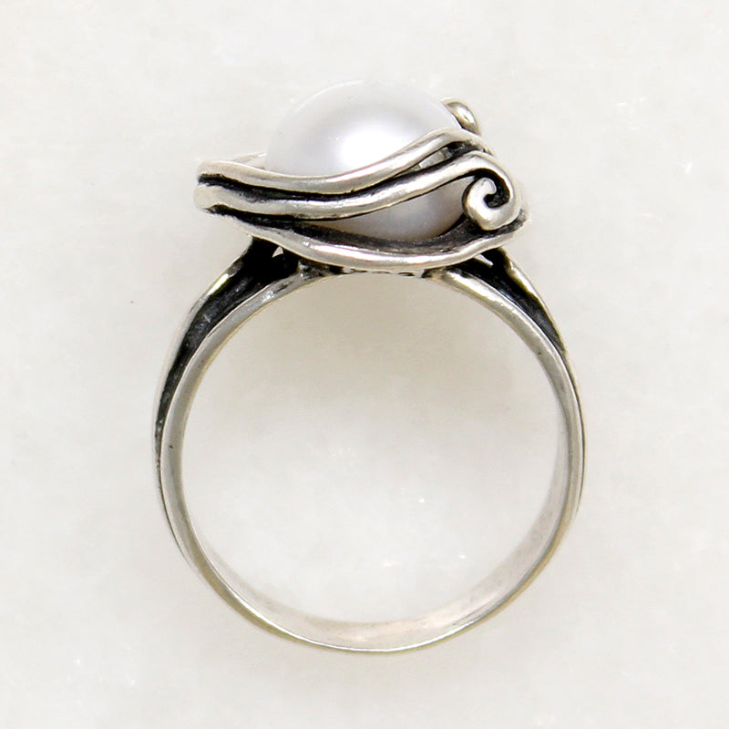 Cultured Pearl in Sterling Tendril Artisan Ring