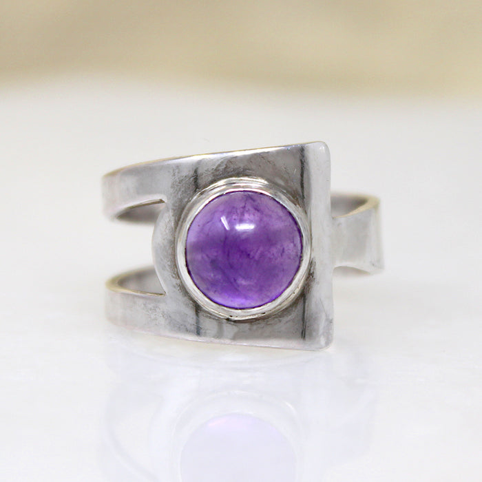 Cool Modernist Amethyst & Sterling Silver Ring