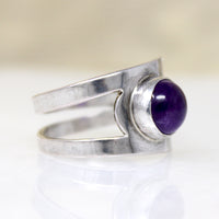 Cool Modernist Amethyst & Sterling Silver Ring