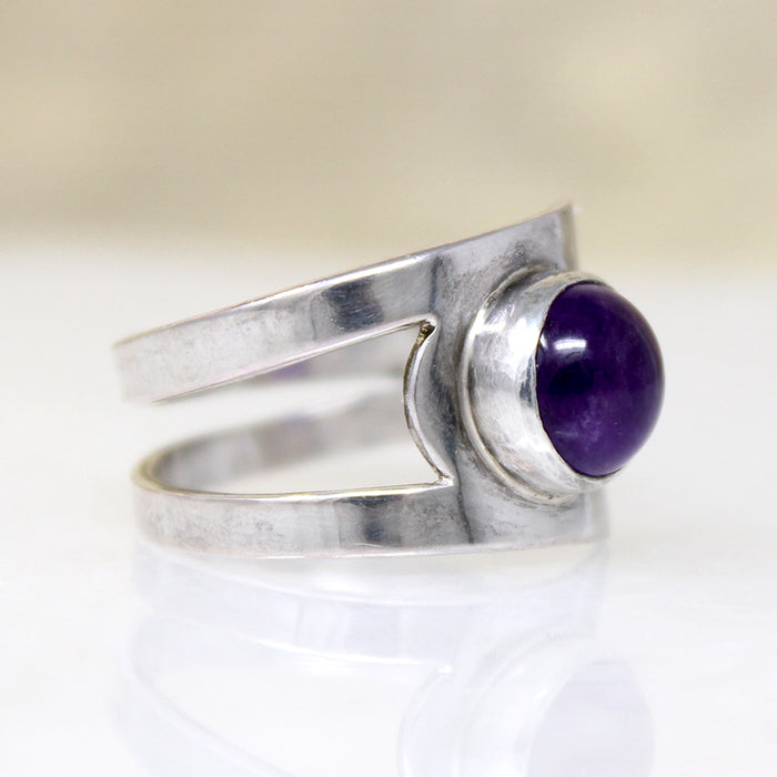 Cool Modernist Amethyst & Sterling Silver Ring