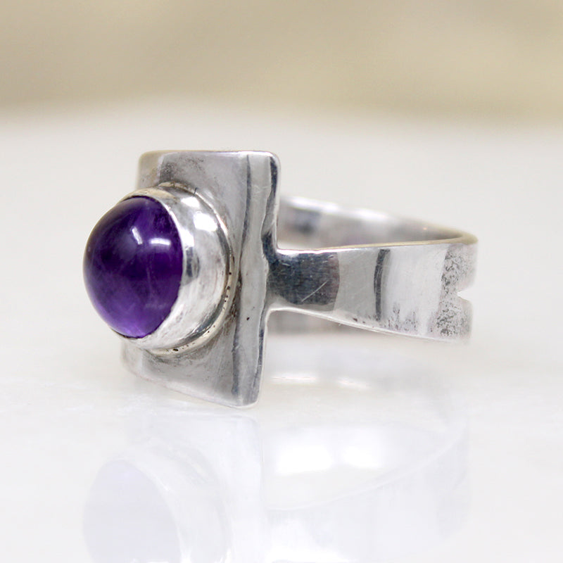 Cool Modernist Amethyst & Sterling Silver Ring