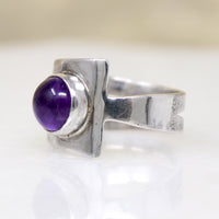 Cool Modernist Amethyst & Sterling Silver Ring