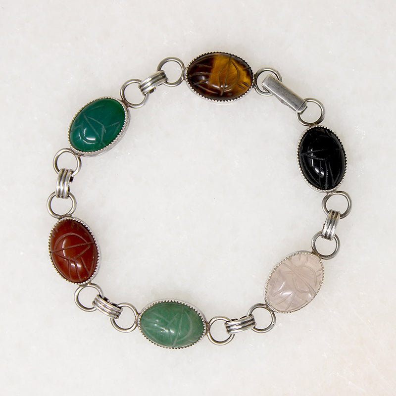Multi-Stone Scarabs in Sterling Silver Bracelet