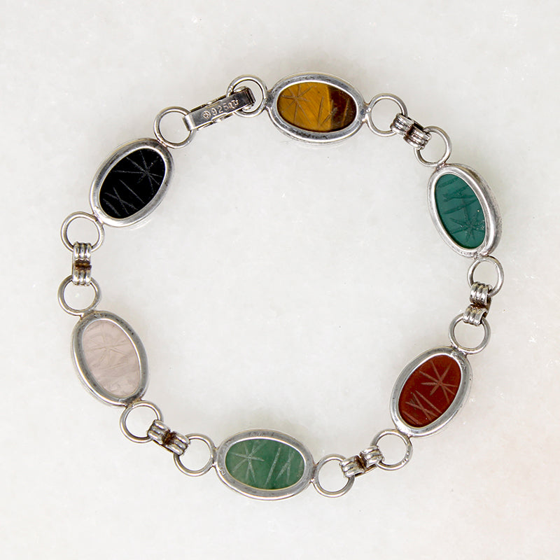 Multi-Stone Scarabs in Sterling Silver Bracelet