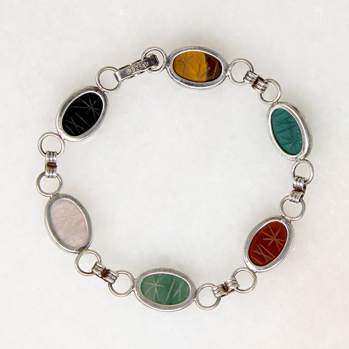 Multi-Stone Scarabs in Sterling Silver Bracelet