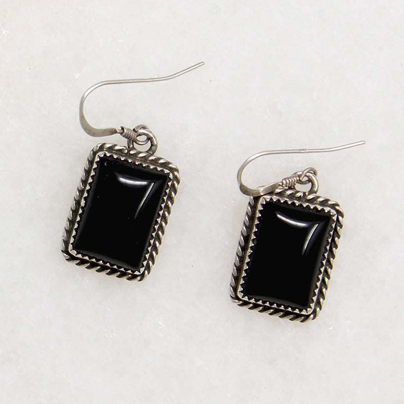Glossy Black Onyx & Sterling Silver Earrings
