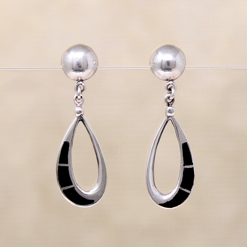 Sterling Teardrop Earrings with Black Onyx Inlay