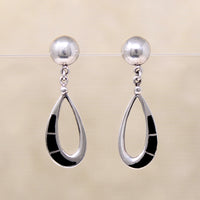 Sterling Teardrop Earrings with Black Onyx Inlay