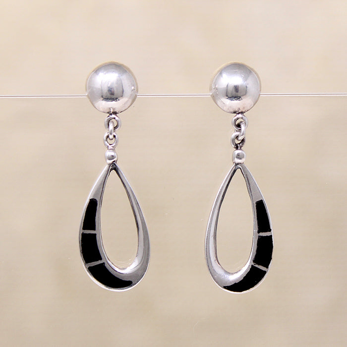 Sterling Teardrop Earrings with Black Onyx Inlay