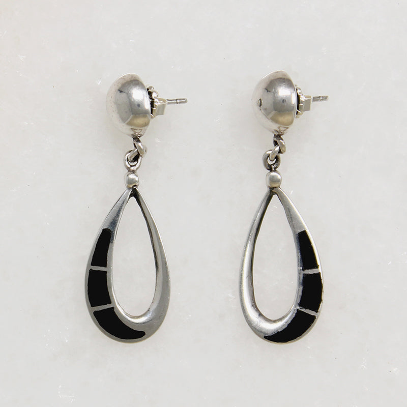 Sterling Teardrop Earrings with Black Onyx Inlay