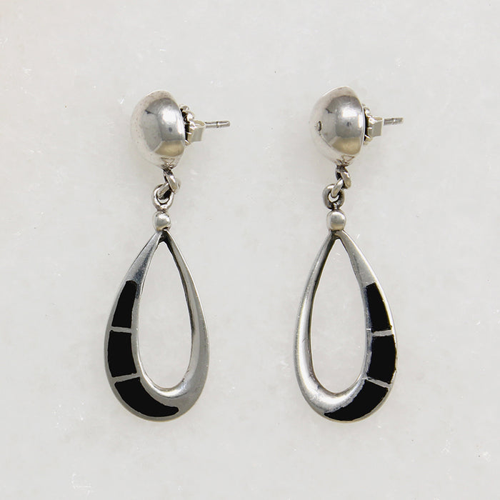 Sterling Teardrop Earrings with Black Onyx Inlay