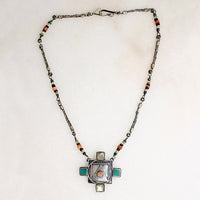 Inlaid Sterling Pendant on Beaded Foxtail Chain Necklace