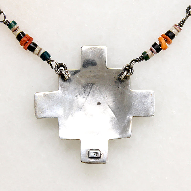 Inlaid Sterling Pendant on Beaded Foxtail Chain Necklace
