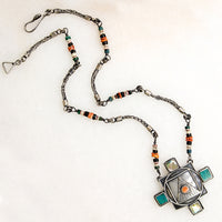 Inlaid Sterling Pendant on Beaded Foxtail Chain Necklace