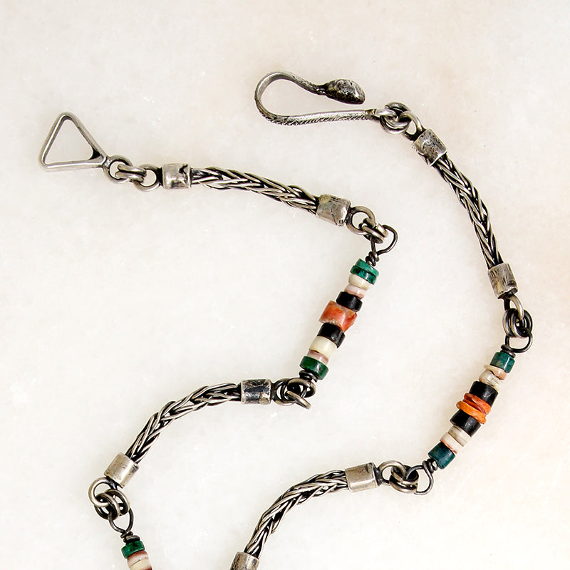Inlaid Sterling Pendant on Beaded Foxtail Chain Necklace
