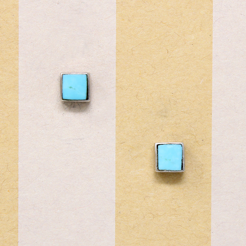 Square Turquoise & Sterling Silver Studs