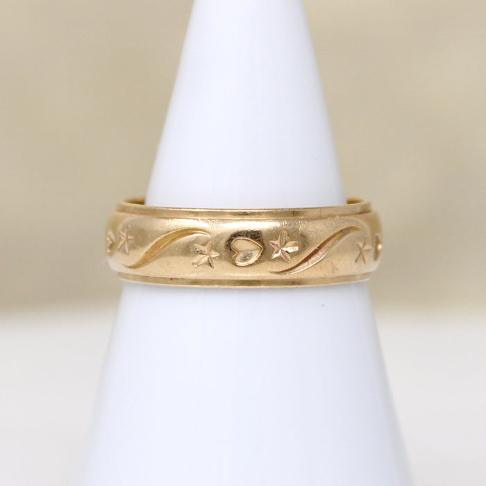 Stars & Hearts Substantial 14k Gold Band Size 8