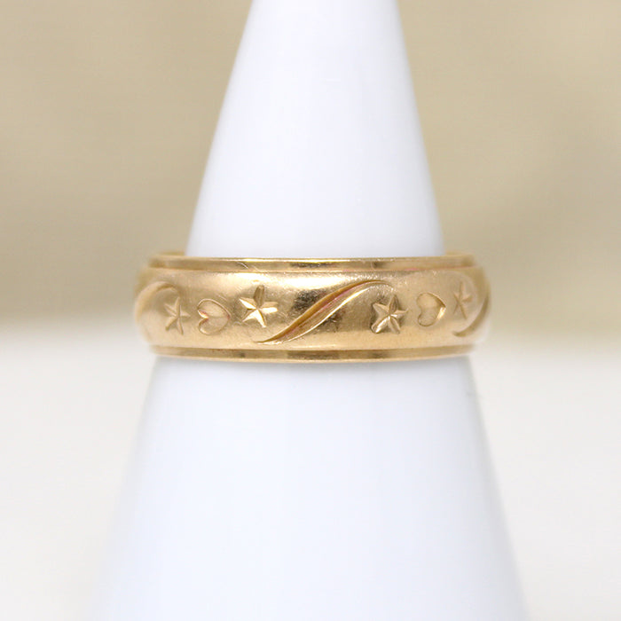 Stars & Hearts Substantial 14k Gold Band Size 8