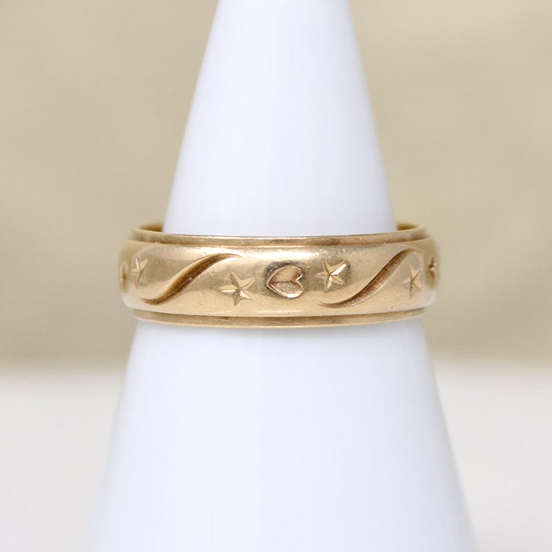 Stars & Hearts Substantial 14k Gold Band Size 8.5