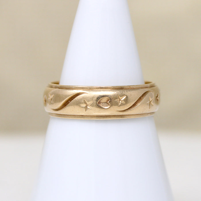 Stars & Hearts Substantial 14k Gold Band Size 8.5