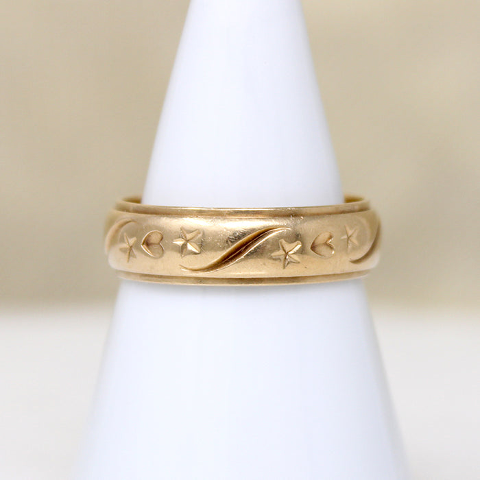 Stars & Hearts Substantial 14k Gold Band Size 8.5