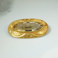 Hand Engraved 18k Gold Citrine Brooch