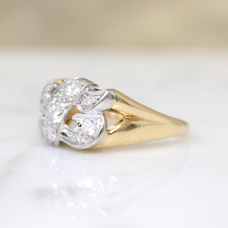 Swirling Two-Tone Gold & Diamond Ring