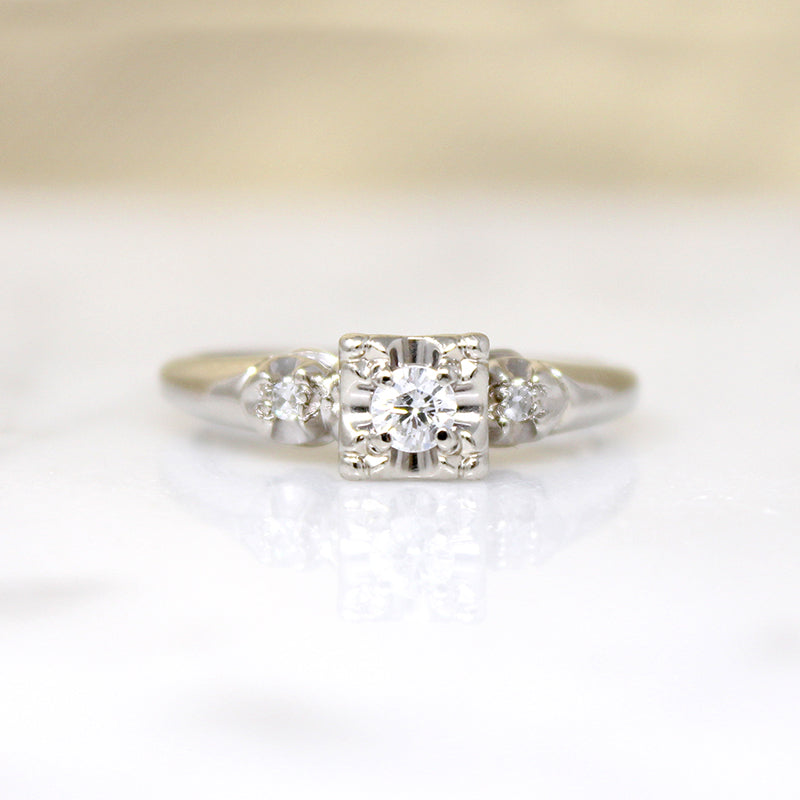 Sweet Vintage Diamond & White Gold Engagement Ring